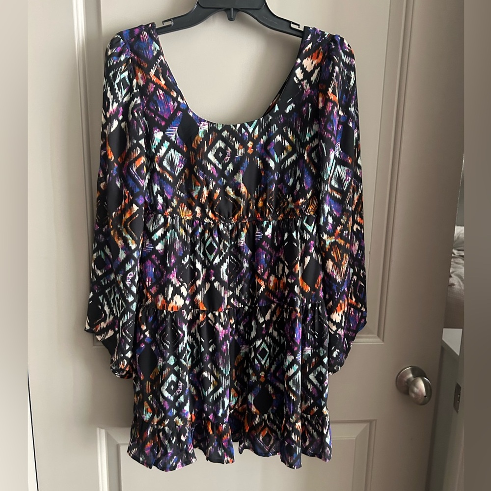 Socialite Print Peasant Dress with Color Accents